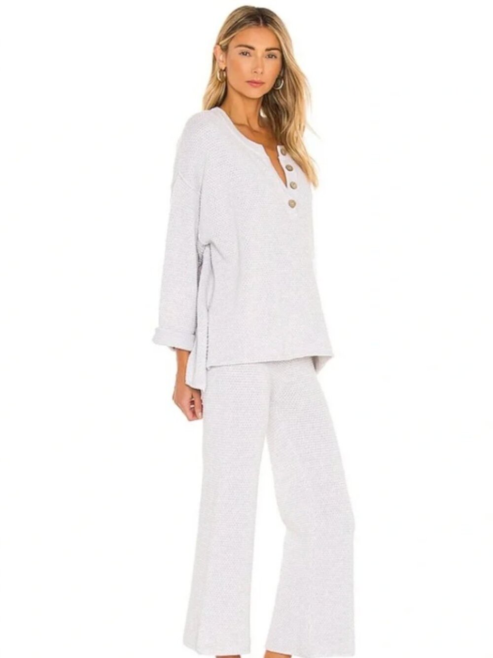 Free People Beach Haley Set in Grey Pants and Sweatshirt Waffle